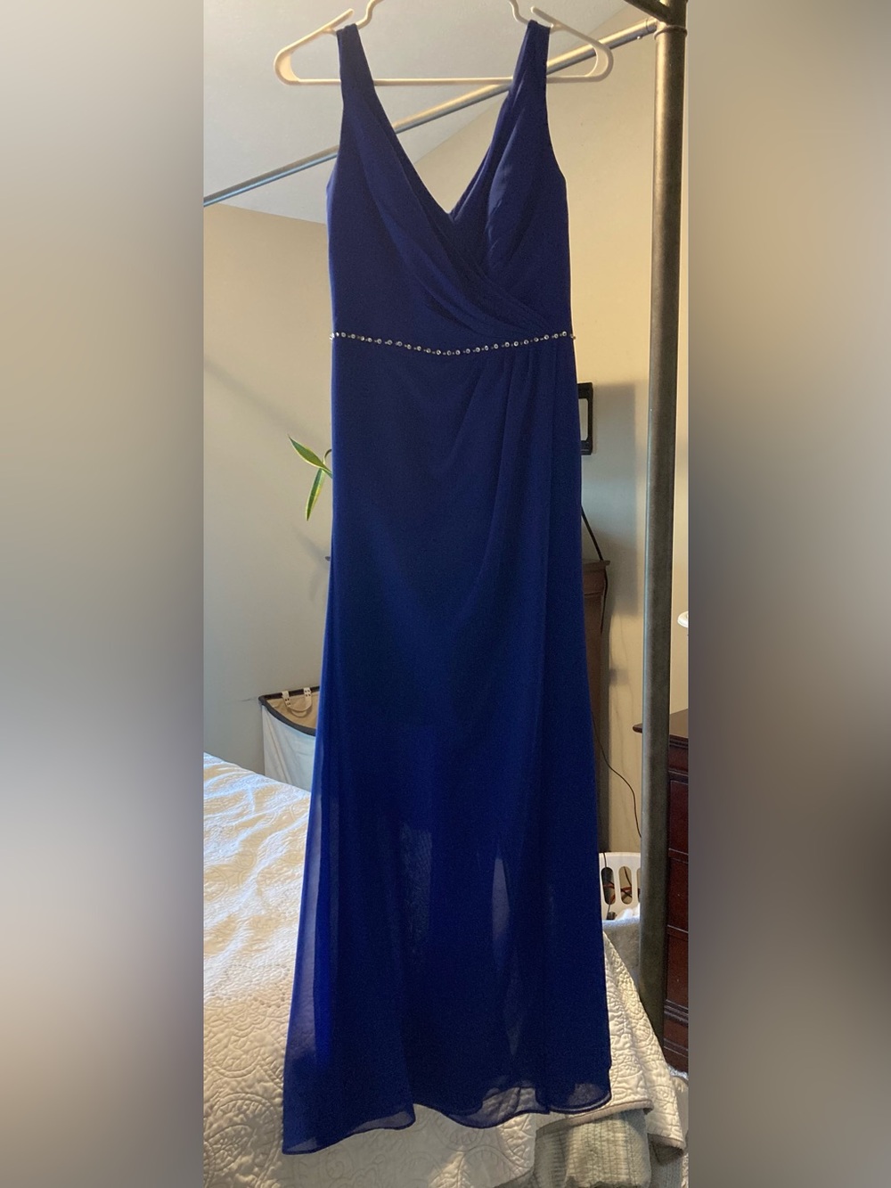 Alfred Angelo Royal Blue V-Neck Floor-length Dress with Rhinestone Waist
